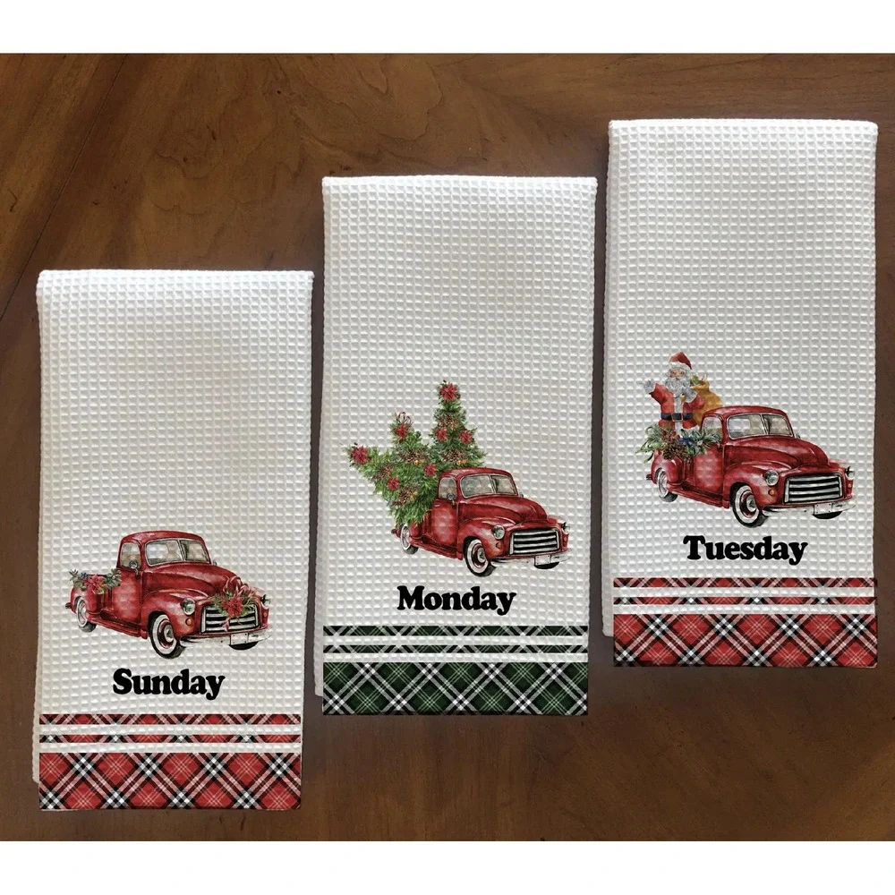 Christmas Days of the week Kitchen towel set, Dish Towels, Set of‎ 7